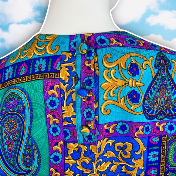 ADRIANNA PAPELL Vintage Silk Bright Paisley Balloon Sleeve Blouse Career Artsy - Picture 8 of 11
